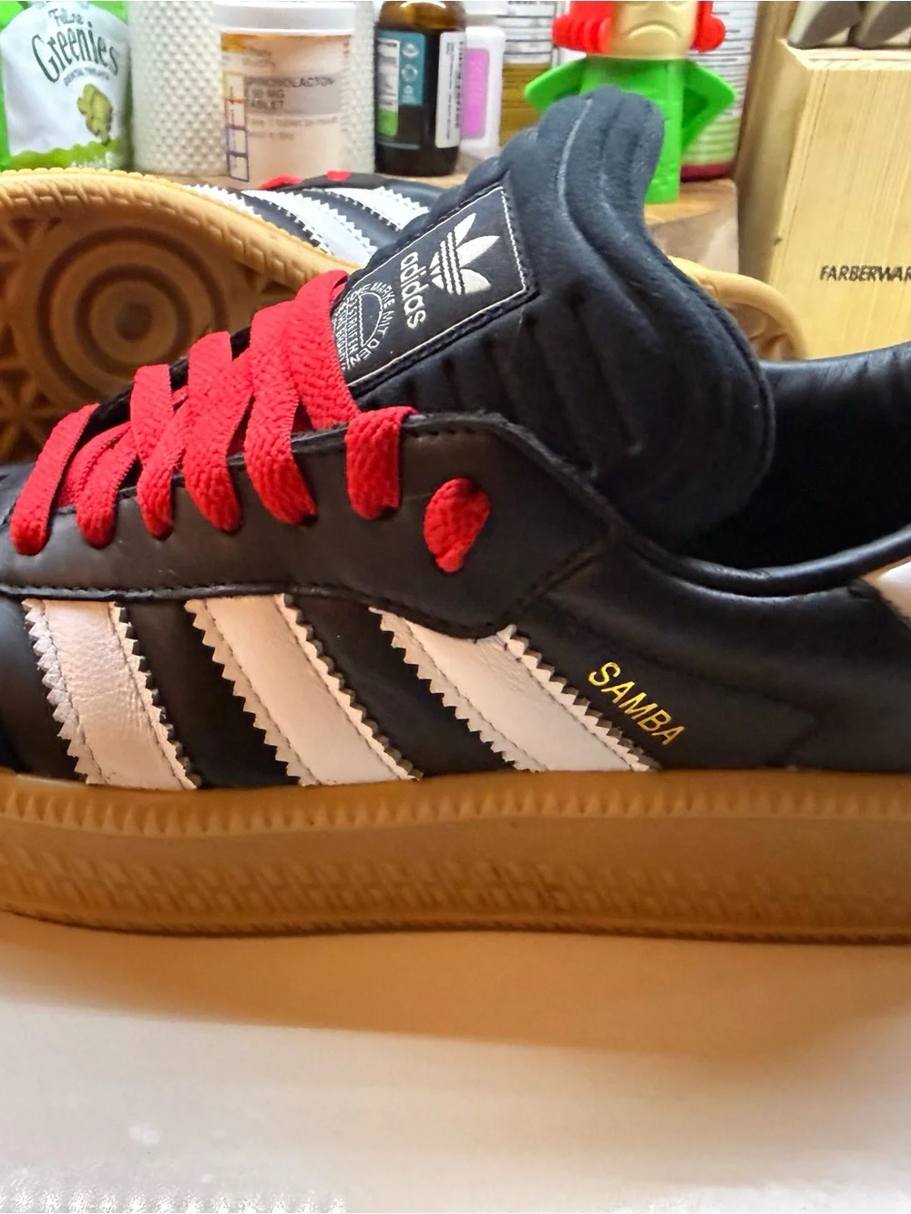 adidas  Black Sneakers with Red Laces and White Stripes